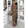 Hnedé dlhé elegantné šaty AUTIS so zaväzovaním