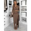 Hnědé dlouhé elegantní šaty AUTIS se zavazováním (Veľkosť ONESIZE)