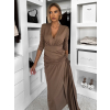 Hnedé dlhé elegantné šaty AUTIS so zaväzovaním