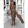 Hnědé dlouhé elegantní šaty AUTIS se zavazováním (Veľkosť ONESIZE)