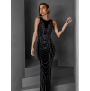 Striebornočierne trblietavé dlhé šaty DARIONE s kamienkami
