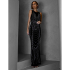 Striebornočierne trblietavé dlhé šaty DARIONE s kamienkami