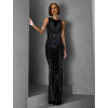 Striebornočierne trblietavé dlhé šaty DARIONE s kamienkami