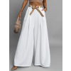 Biele elegantné wide leg široké nohavice LARITIS s opaskom