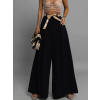 Čierne elegantné wide leg široké nohavice LARITIS s opaskom