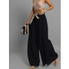 Čierne elegantné wide leg široké nohavice LARITIS s opaskom