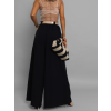 Čierne elegantné wide leg široké nohavice LARITIS s opaskom