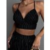 Čierny sexy crop top LEEKS s prúžkami