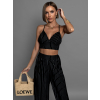 Čierny sexy crop top LEEKS s prúžkami