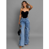 Modré široké wide leg džínsy MORINDA s prestrihmi