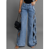 Modré široké wide leg džínsy MORINDA s prestrihmi