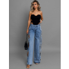 Modré široké wide leg džínsy MORINDA s prestrihmi