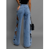 Modré široké wide leg džínsy MORINDA s prestrihmi