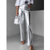 Strieborné široké metalické nohavice EMPU