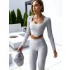 Krémový crop top CORSET s dlouhým rukávem (Veľkosť One size)