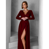 Vínové dlhé spoločenské šaty JOELLIAN s dlhým rukávom