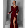 Vínové dlhé spoločenské šaty JOELLIAN s dlhým rukávom