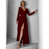 Vínové dlhé spoločenské šaty JOELLIAN s dlhým rukávom