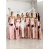 Světle růžové dlouhé saténové šaty HELSIN pro družičky (Veľkosť ONESIZE)