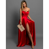 Červené spoločenské saténové šaty SYCHAEUS bez ramienok