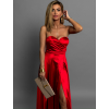Červené spoločenské saténové šaty SYCHAEUS bez ramienok