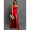 Červené spoločenské saténové šaty SYCHAEUS bez ramienok