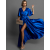Kráľovsky modré saténové dlhé šaty GO HOME s krátkym rukávom