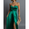 Zelené saténové spoločenské šaty SYCHAEUS bez ramienok