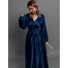 Tmavomodré dlhé saténové šaty WOMAN s dlhým rukávom