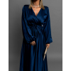 Tmavomodré dlhé saténové šaty WOMAN s dlhým rukávom