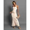 Béžové dlhé elastické šaty TIMUR s prekrížením