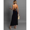 Černé dlouhé šaty TORBORG s krajkou na zádech (Veľkosť ONESIZE)