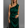 Smaragdové saténové midi šaty ROULES