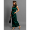 Smaragdové saténové midi šaty ROULES