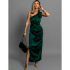 Smaragdové saténové midi šaty ROULES
