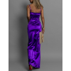 Fialové saténové dlhé šaty ADOLFINA s korzetom