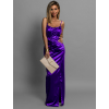 Fialové saténové dlhé šaty ADOLFINA s korzetom
