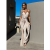 Béžové dlhé elastické elegantné šaty DIMIS