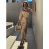 Béžové saténové šaty NEVER s prestrihom