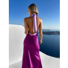 Fialové dlhé elegantné šaty JOLIED na zaviazanie okolo krku