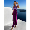 Fialové dlhé elegantné šaty JOLIED na zaviazanie okolo krku