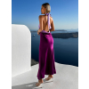 Fialové dlhé elegantné šaty JOLIED na zaviazanie okolo krku