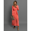 Koralové šaty BOTTOM na zaviazanie s dlhým rukávom