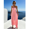 Ružové dlhé plisované saténové šaty TOKIA