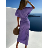 Fialové saténové šaty MIRIAM s krátkym rukávom