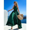 Smaragdové dlhé saténové šaty MADES na zaväzovanie