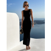 Čierne dlhé elastické šaty KEENAN s holým chrbtom