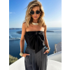 Čierny crop saténový top LEODEGAR s mašľou
