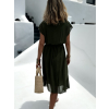 Khaki elegantné splývavé šaty EDVIN s výstrihom
