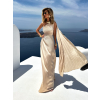 Krémové dlhé plisované šaty JERSAY s vlečkou